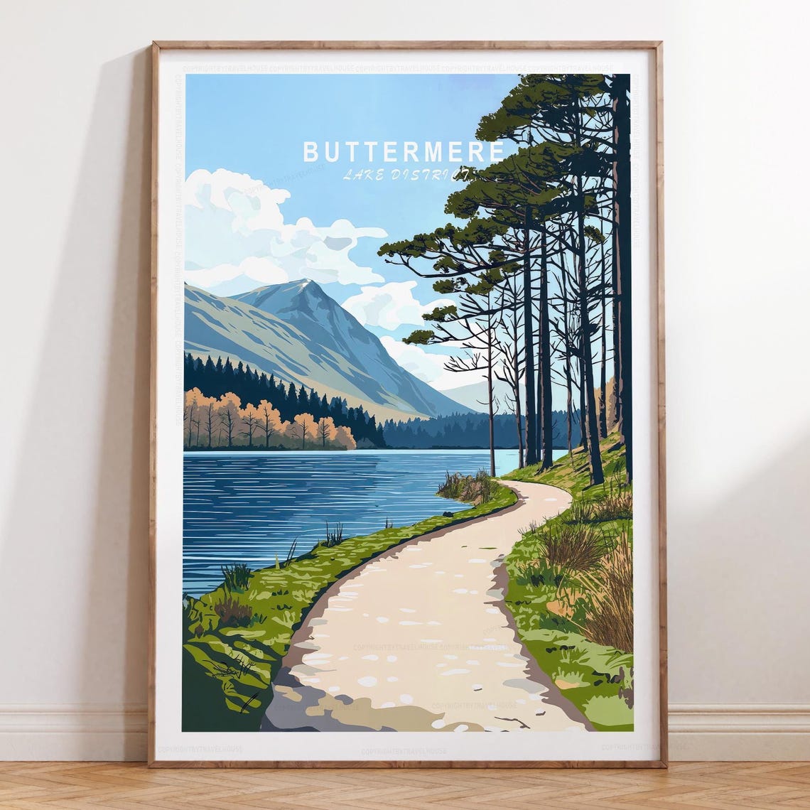 Buttermere Lake District Lakeside Path Pines Vintage Travel Poster