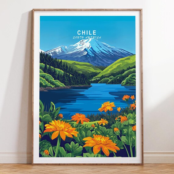Chile Travel Print South America Poster Wall Art Minimalist Wedding Gifts