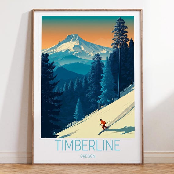 Timberline Skiing Print Oregon Travel Wall Art Ski Poster Birthday Present House Warming Gifts