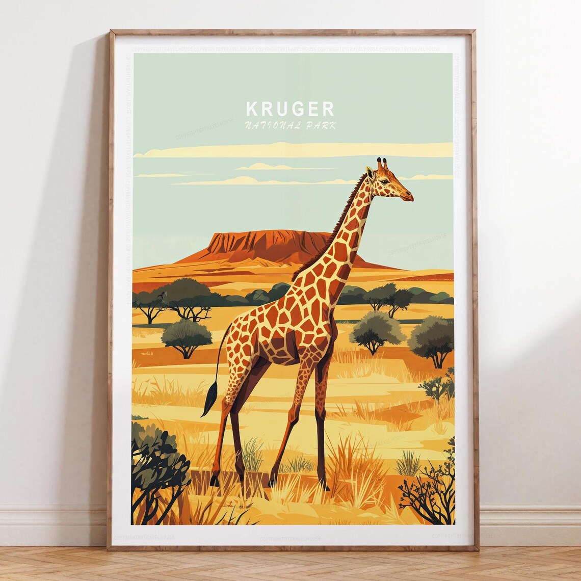 Kruger National Park Giraffe On Savanna Classic Top Title Poster
