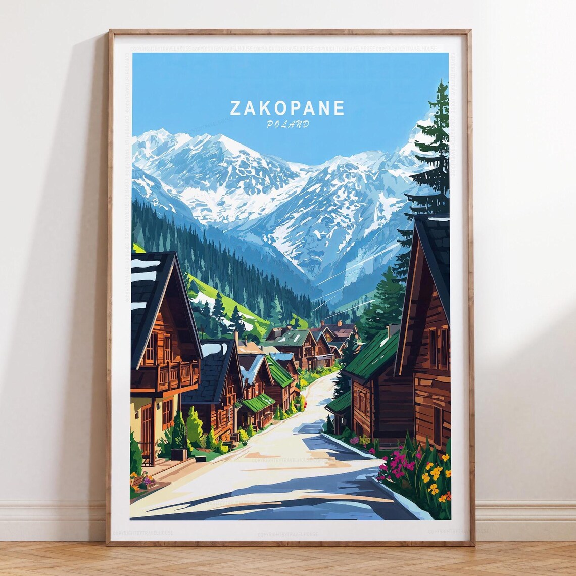 Zakopane Poland Wooden Houses Tatra Mountains Village Travel Poster