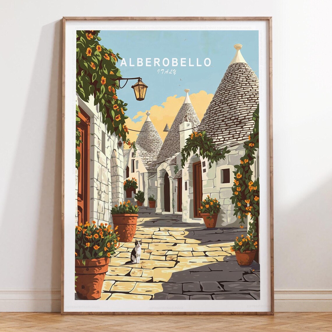 Alberobello Italy Trulli Cone Houses Alley Cat Street Poster