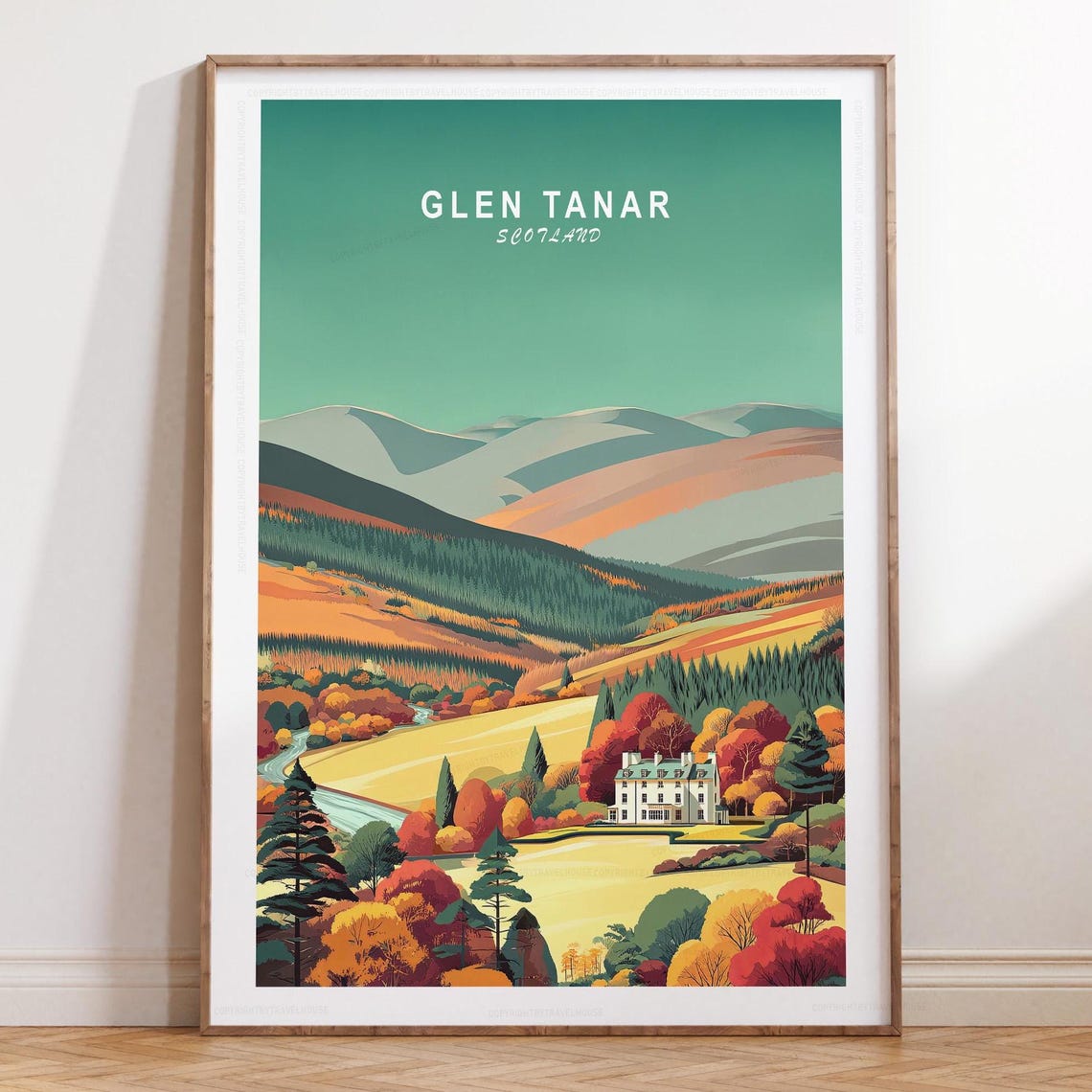 Glen Tanar Scotland Mountain View Travel Poster With Text Above