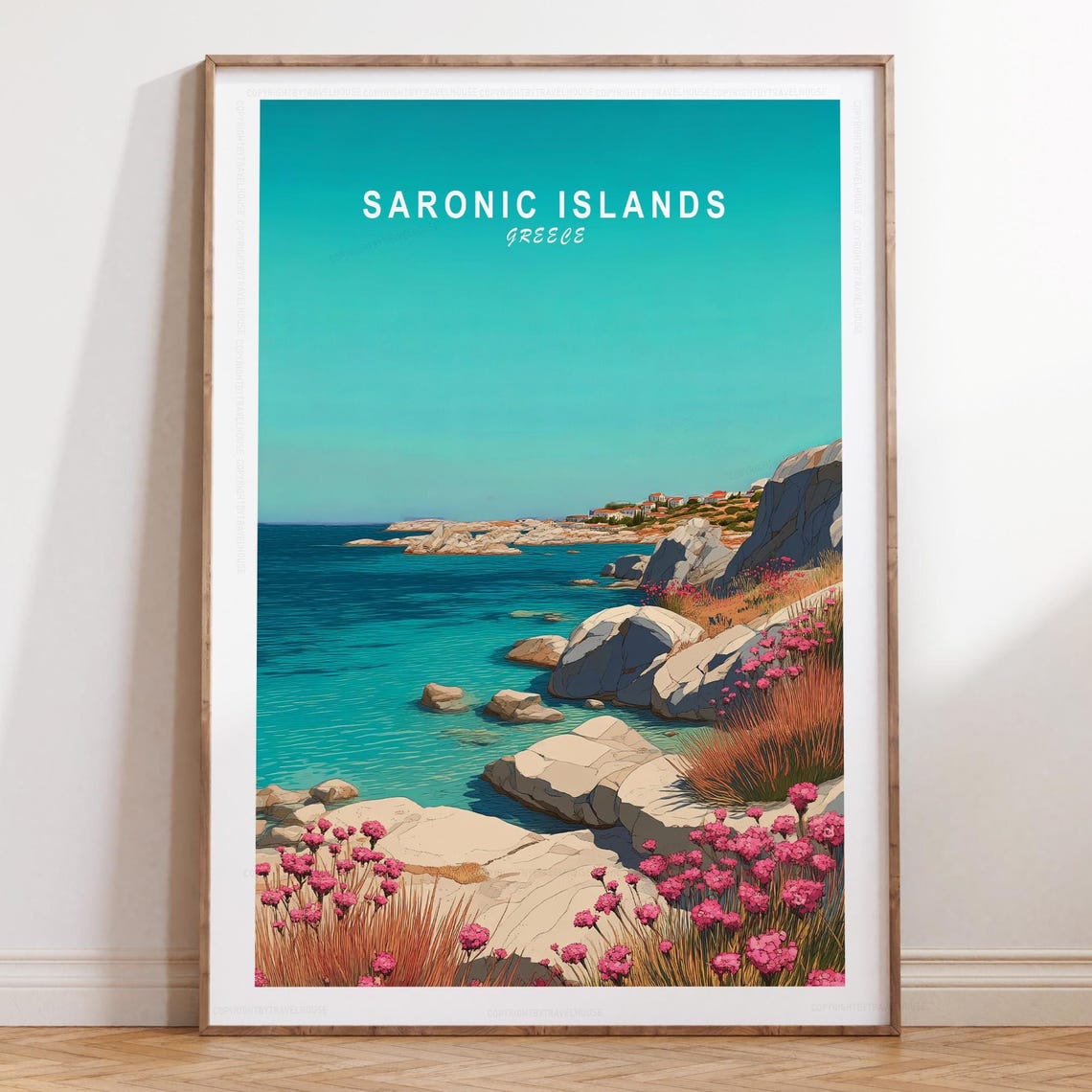 Saronic Islands Greece Distant Coastline Rocky Bay Sea Poster