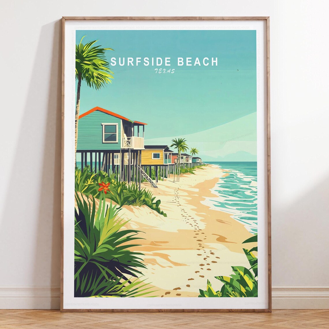 Surfside Beach Texas Colorful Stilt Beach Houses Travel Poster