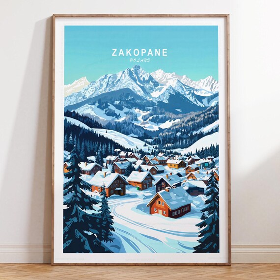 Zakopane Poland Winter Village Winding Snow Road Travel Poster