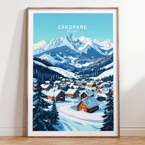 Zakopane Ski Print Poland Wall Art Winter Poster Home Decor Gifts Minimalist Travel