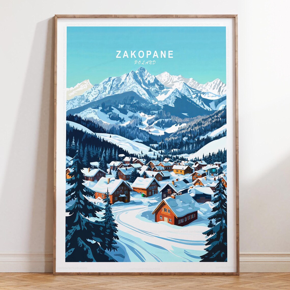 Zakopane Poland Winter Village Winding Snow Road Travel Poster