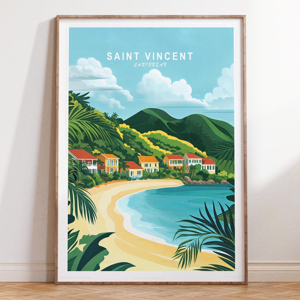 Saint Vincent Caribbean Sandy Beach Minimalist Tropical Travel Poster