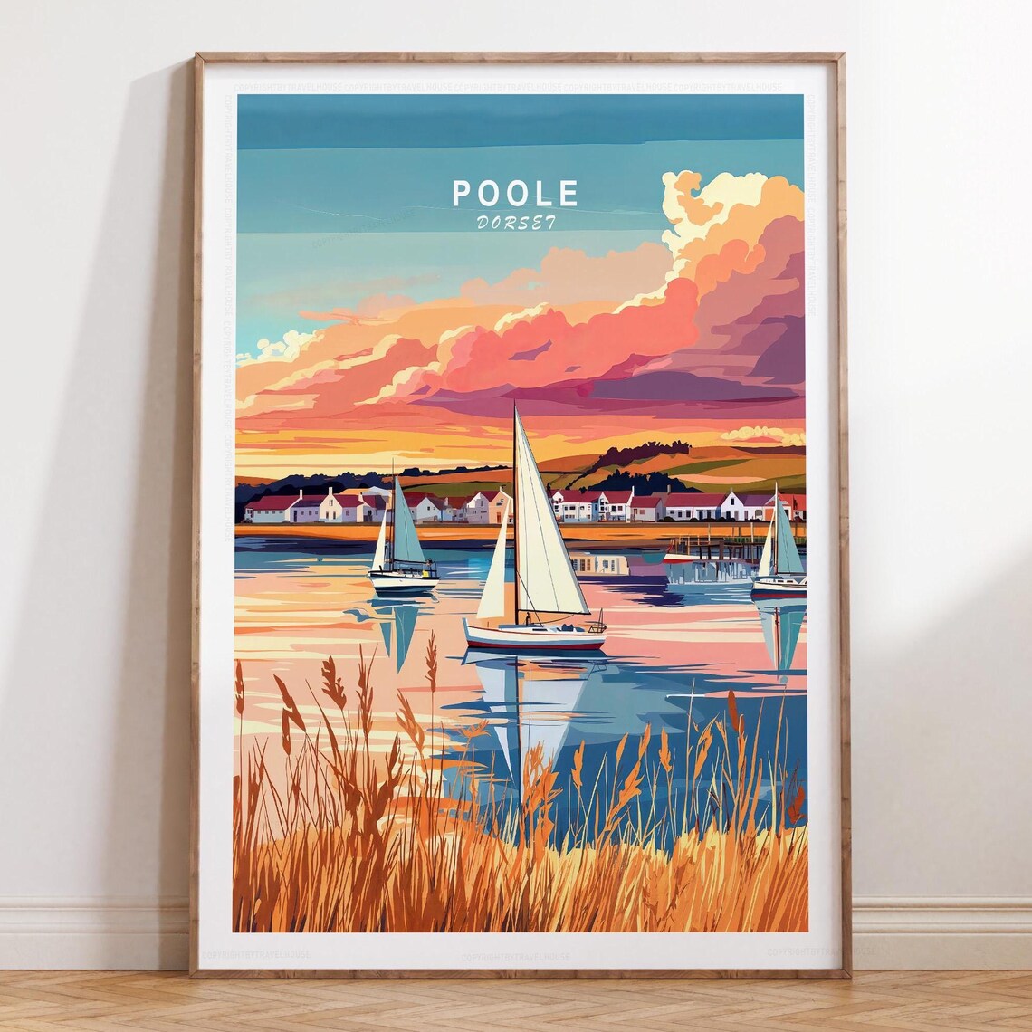 Poole Dorset Sailboat Harbor Sunset Water Reflections Travel Poster