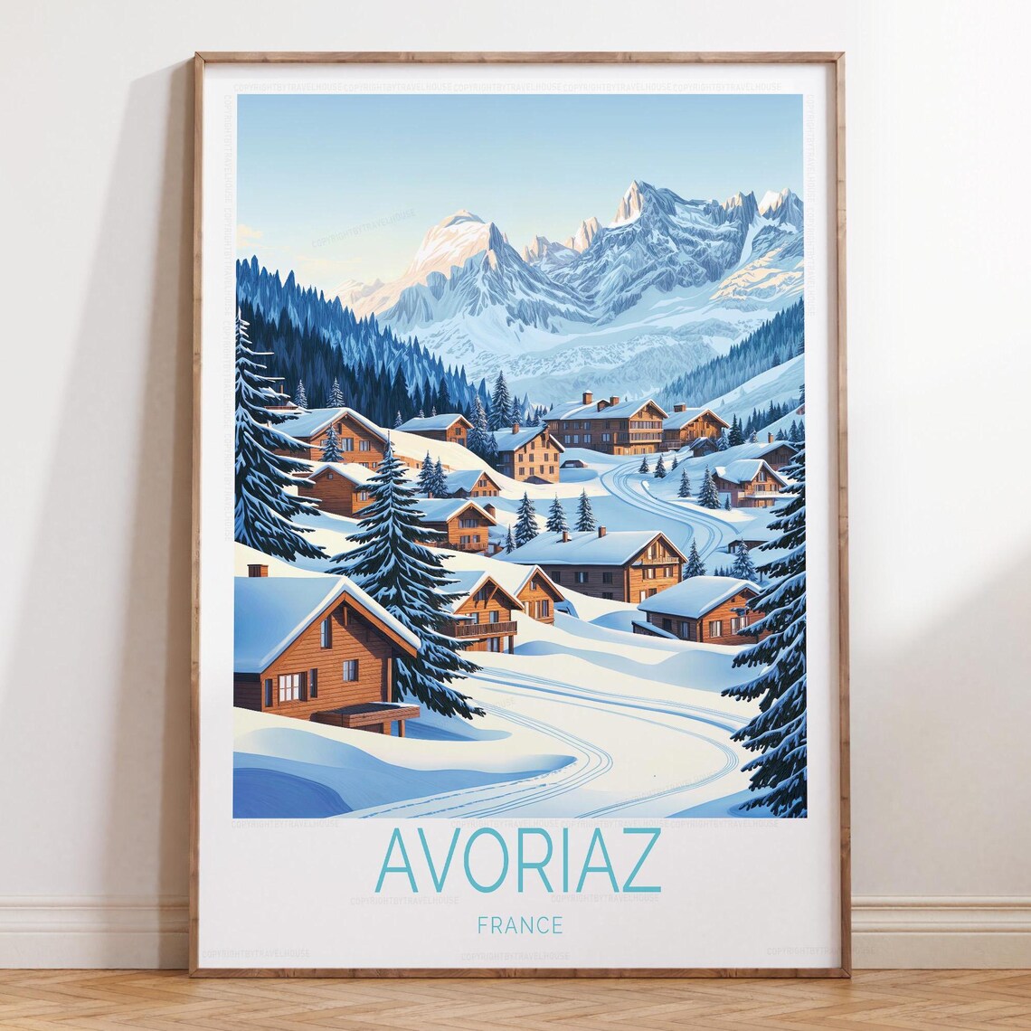 Avoriaz France Snowy Alpine Ski Village Winter Travel Poster
