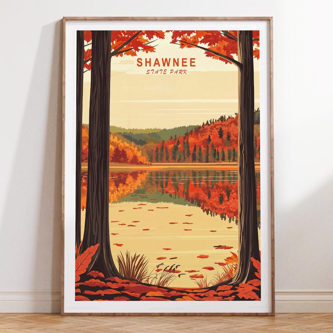 Shawnee State Park Fall Lake Overlook Vintage Autumn Art Poster