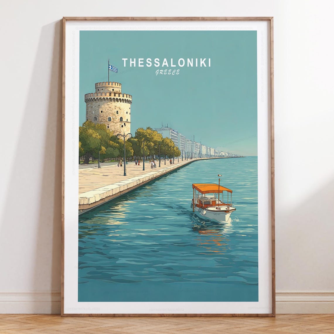 Thessaloniki Greece White Tower Harbor Scene Minimalist Poster