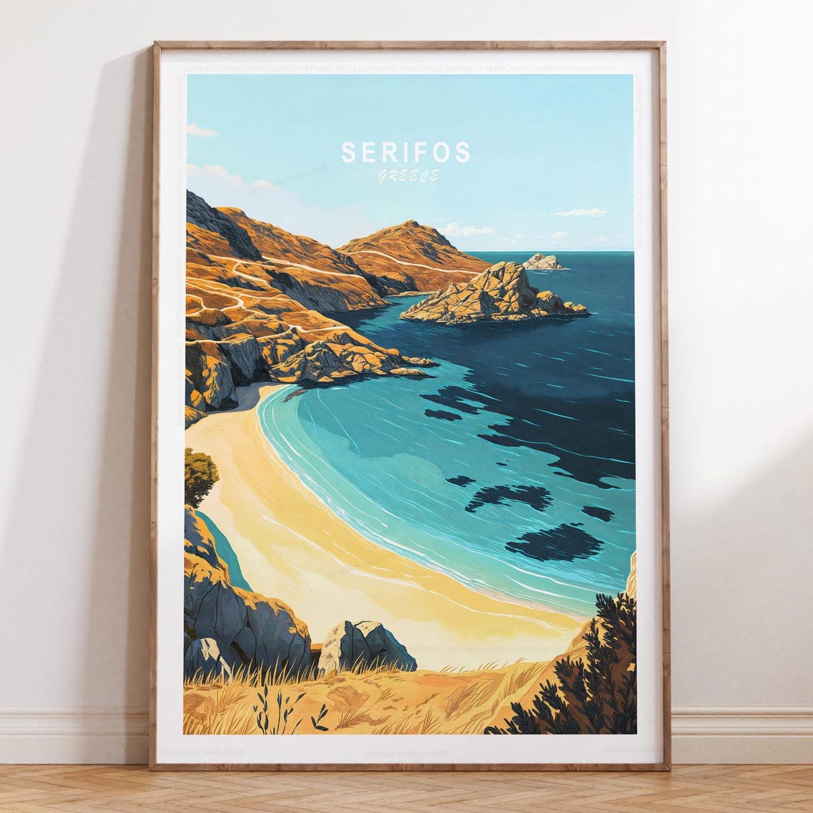 Serifos Greece Aegean Cove Cliff View Turquoise Water Travel Poster