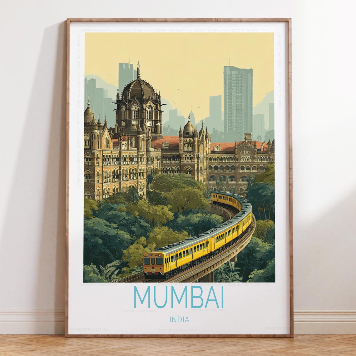 Mumbai India Yellow Local Train Station Skyline Curve Poster
