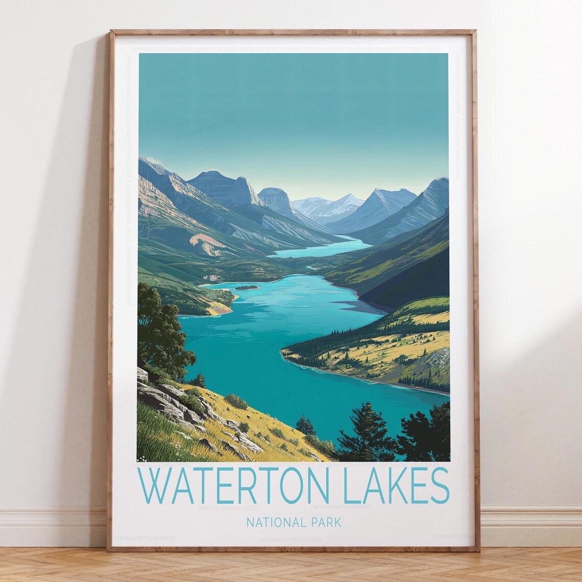 Waterton Lakes National Park Alberta Scenic Lake Travel Poster