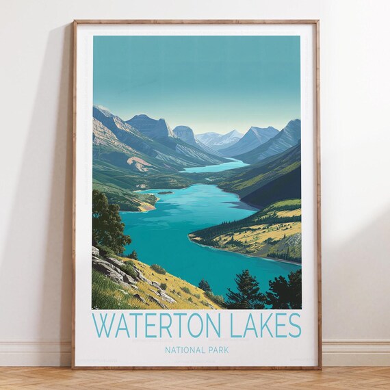 Waterton Lakes National Park Alberta Scenic Lake Travel Poster