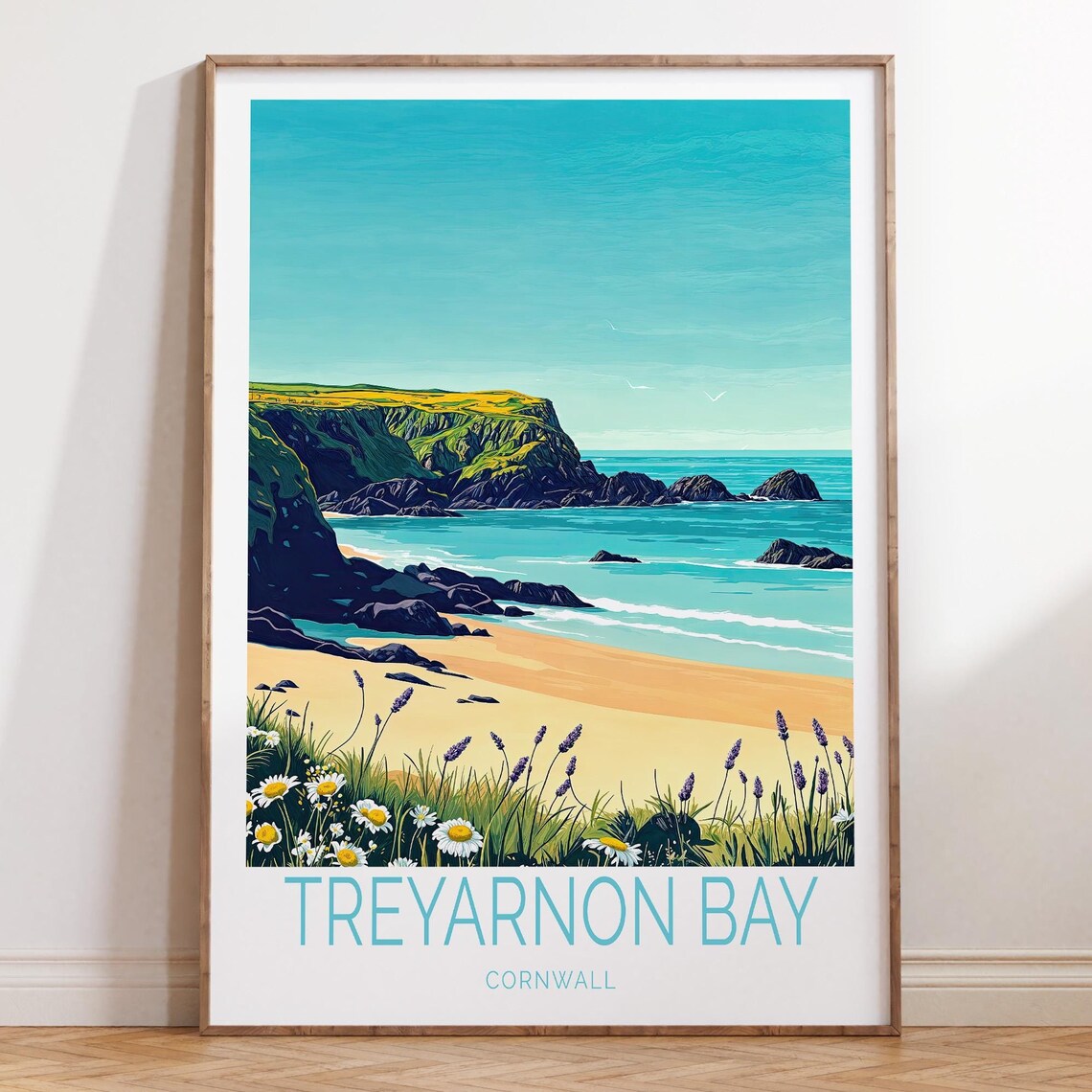 Treyarnon Bay Cornwall Turquoise Beach Coastal Travel Poster