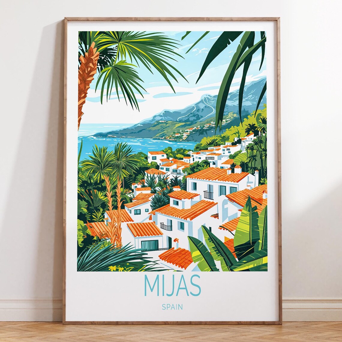 Mijas Spain White Village Palms Costa del Sol Coast Travel Poster