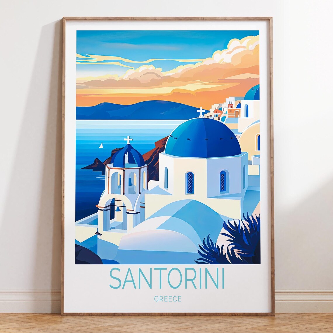 Santorini Greece Travel Poster, Greece City Art Print