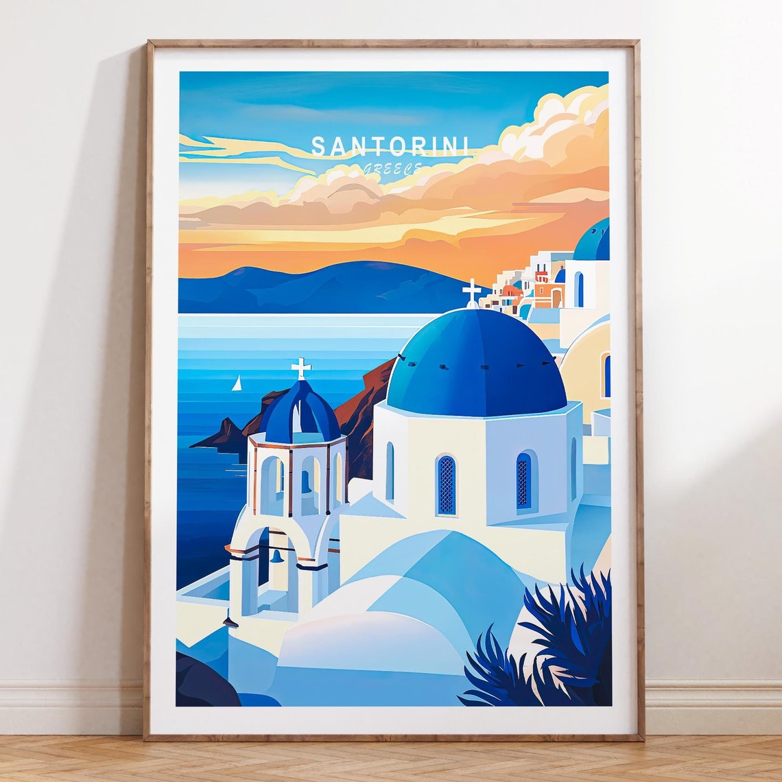Santorini Greece Blue Domes And Bell Tower Daytime View Poster