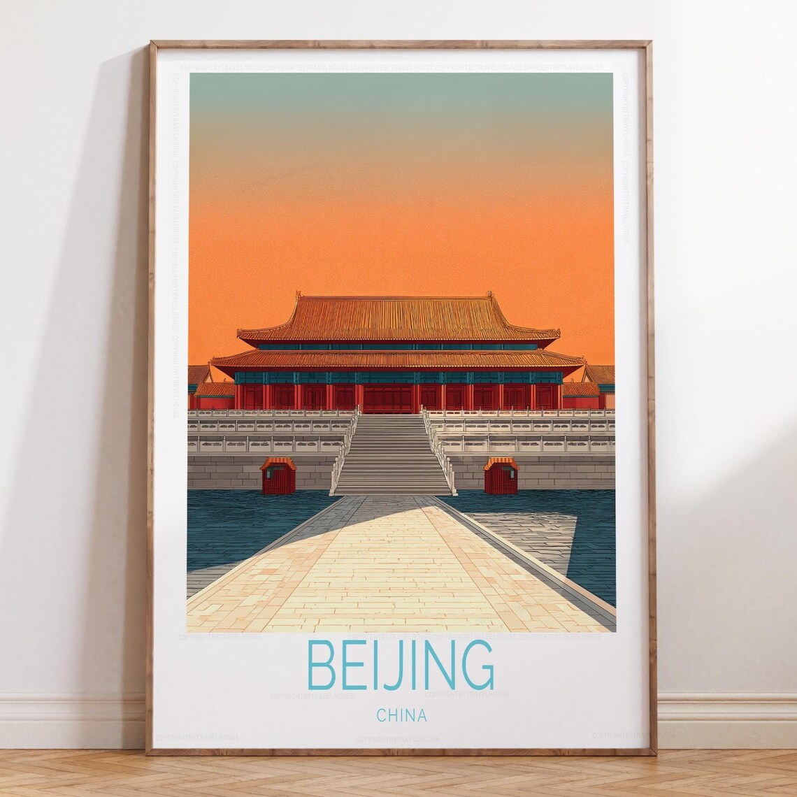 Beijing China Forbidden City Hall Grand Stairs Retro Travel Poster