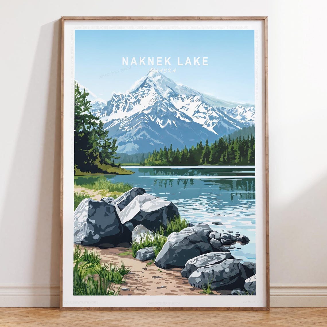 Naknek Lake Alaska Snowy Mountain Lake View Text Top Travel Poster