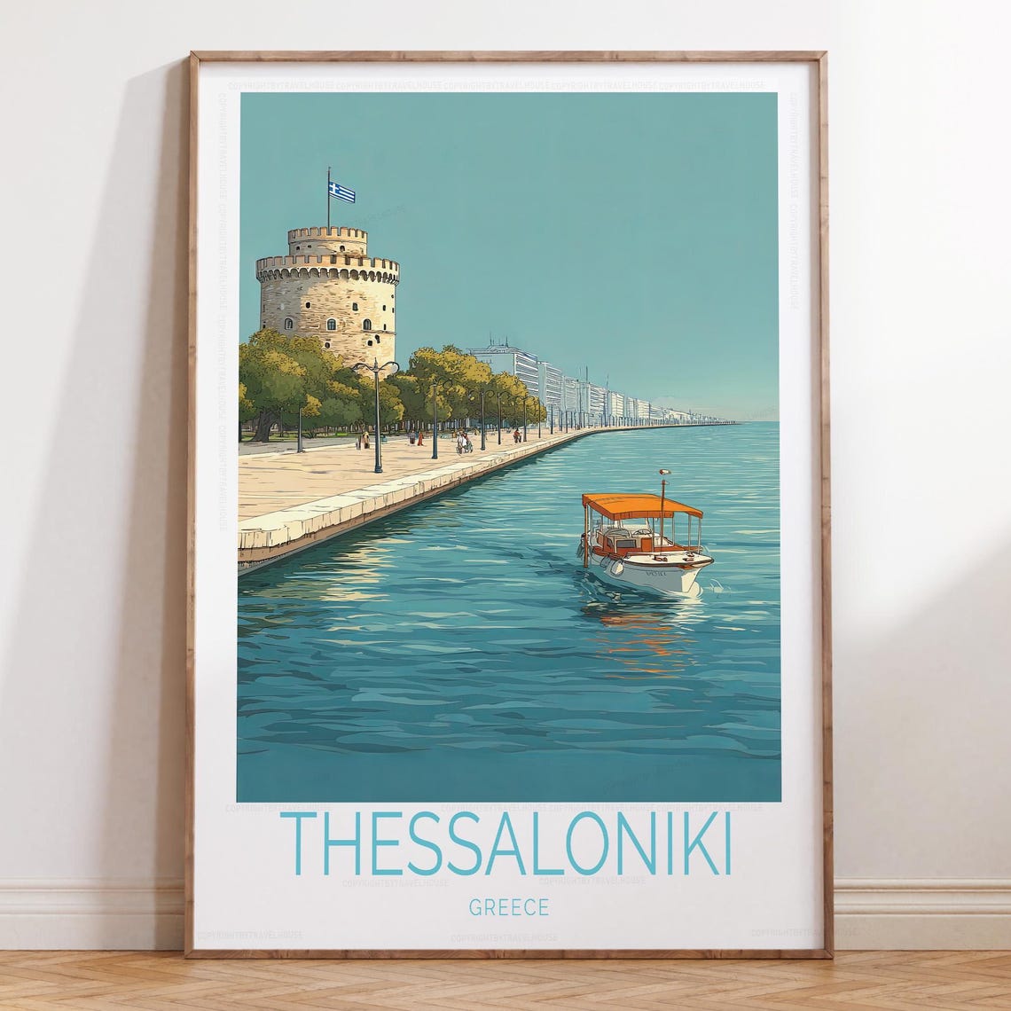 Thessaloniki Greece White Tower Waterfront Promenade Travel Poster