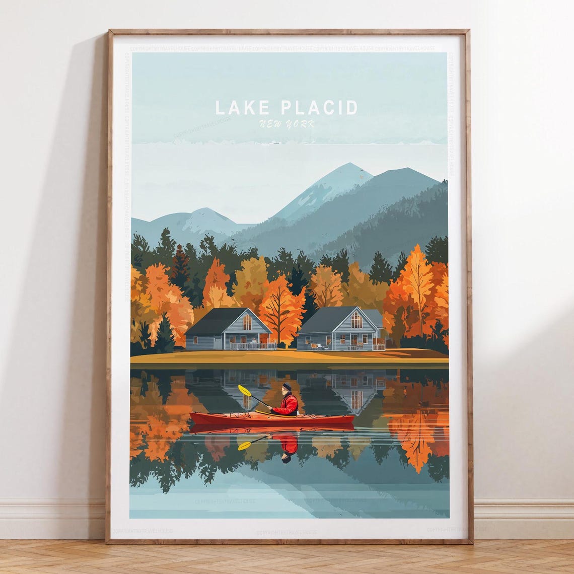 Lake Placid New York Fall Foliage Lakeside Sunset Kayak Poster