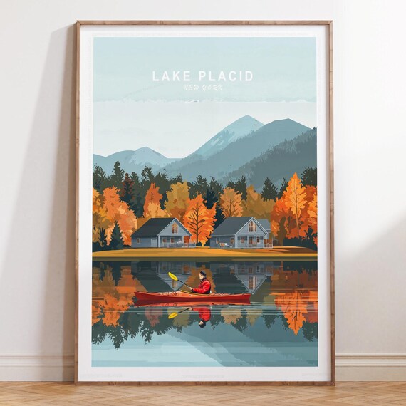 Lake Placid New York Fall Foliage Lakeside Sunset Kayak Poster