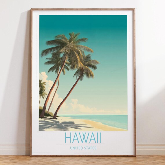Hawaii United States Beach Palm Trees Vintage Style Travel Poster