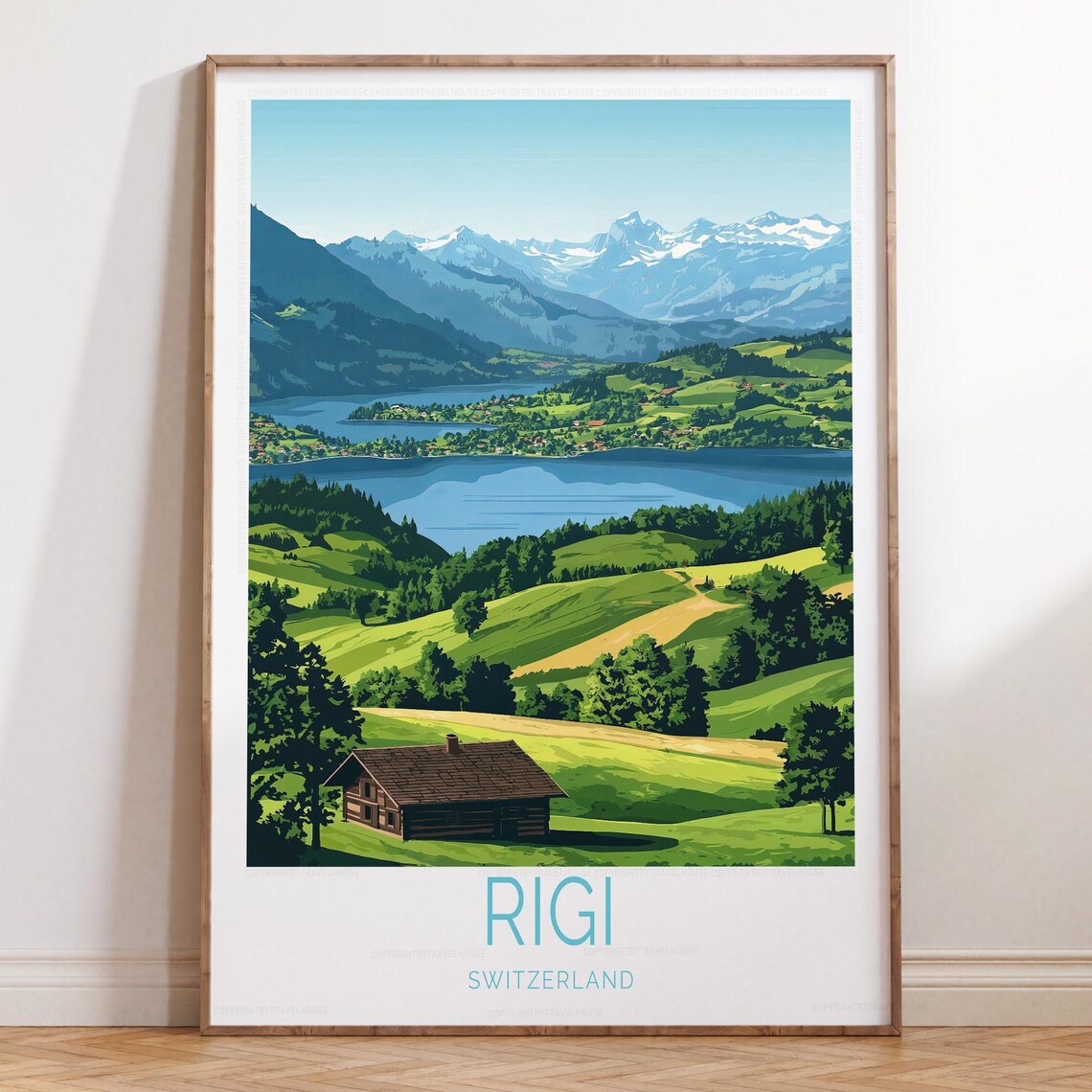 Rigi Switzerland Travel Poster, Mountain Landscape