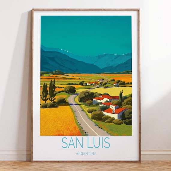 San Luis Argentina Village Road Golden Wheat Fields Mountain Poster