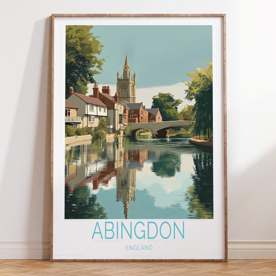 Abingdon England Riverside View With Stone Bridge And Church Poster