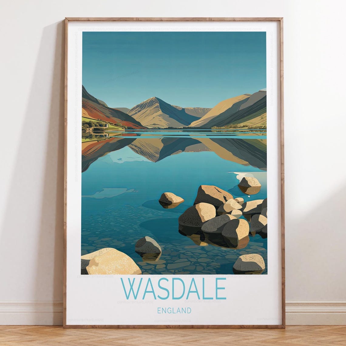 Wasdale England Travel Poster Lake District Mountain Reflection