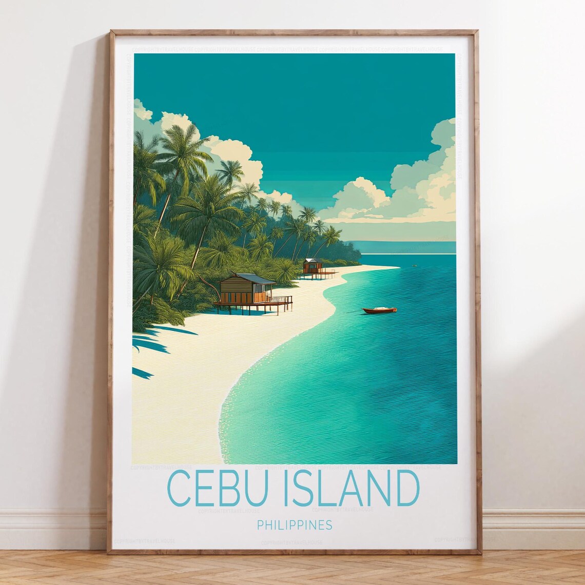 Cebu Island Philippines Tropical Beach Stilt Huts Travel Poster