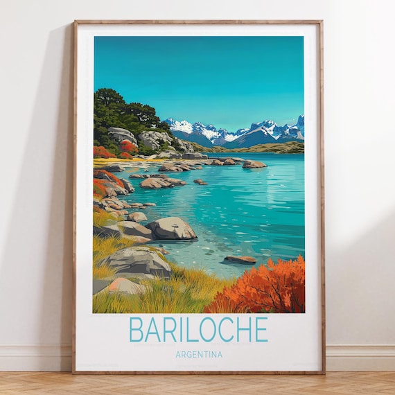 Bariloche Turquoise Lake Rocky Shore Snowy Peaks Argentina Poster
