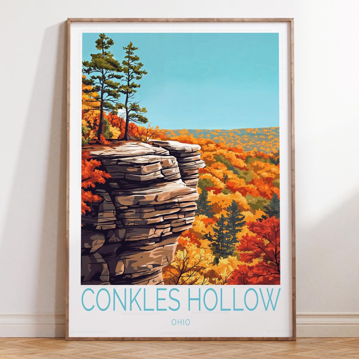 Conkles Hollow Ohio Rock Overlook Two Pines Autumn Canopy View Travel Poster