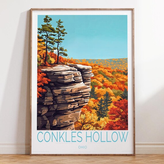 Conkles Hollow Ohio Rock Overlook Two Pines Autumn Canopy View Travel Poster