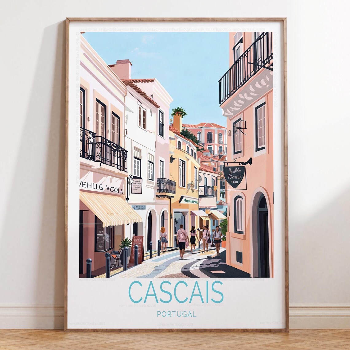 Cascais Portugal Colorful Old Town Street Scene Travel Poster