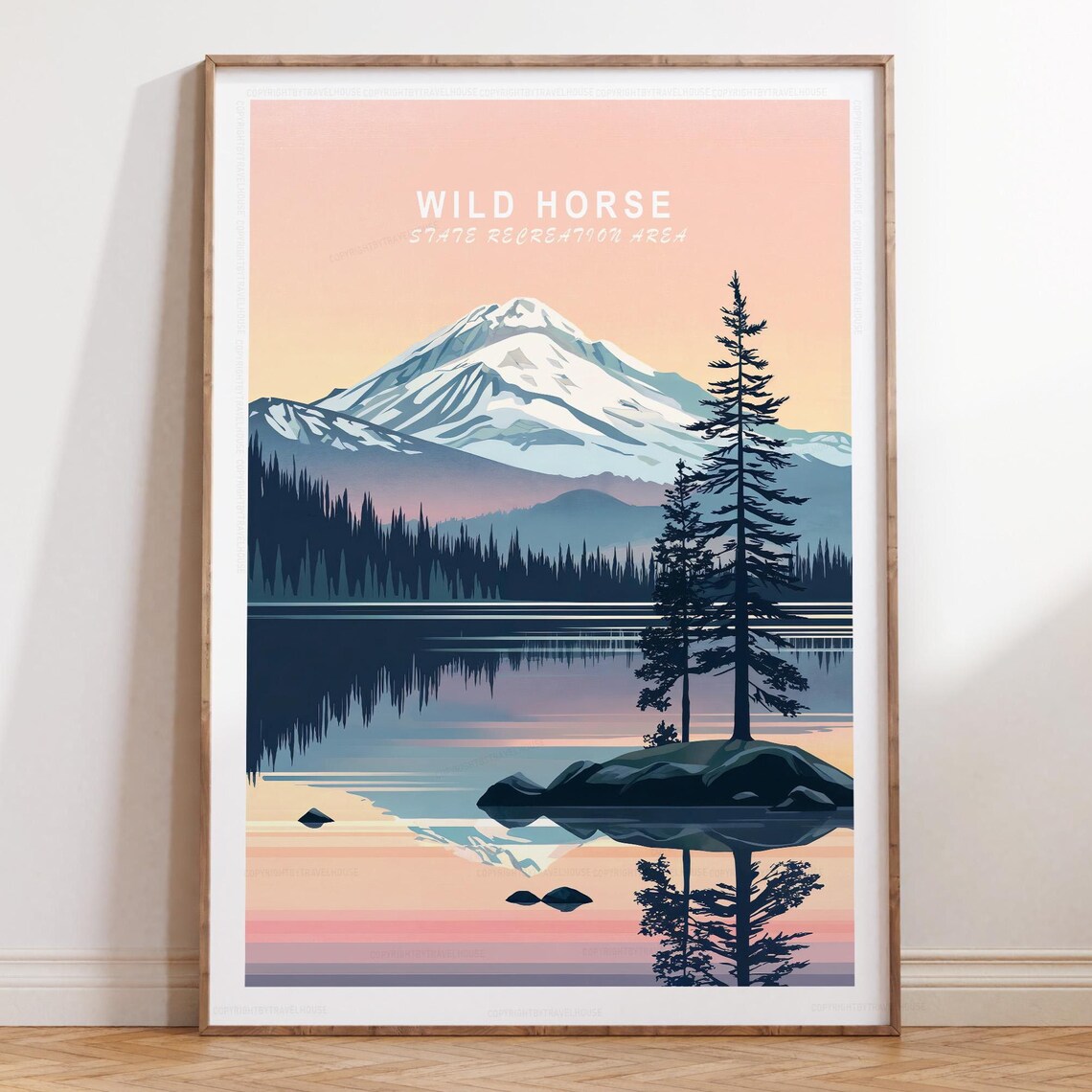 Wild Horse Nevada Sunrise Mountain Lake Minimalist Travel Poster