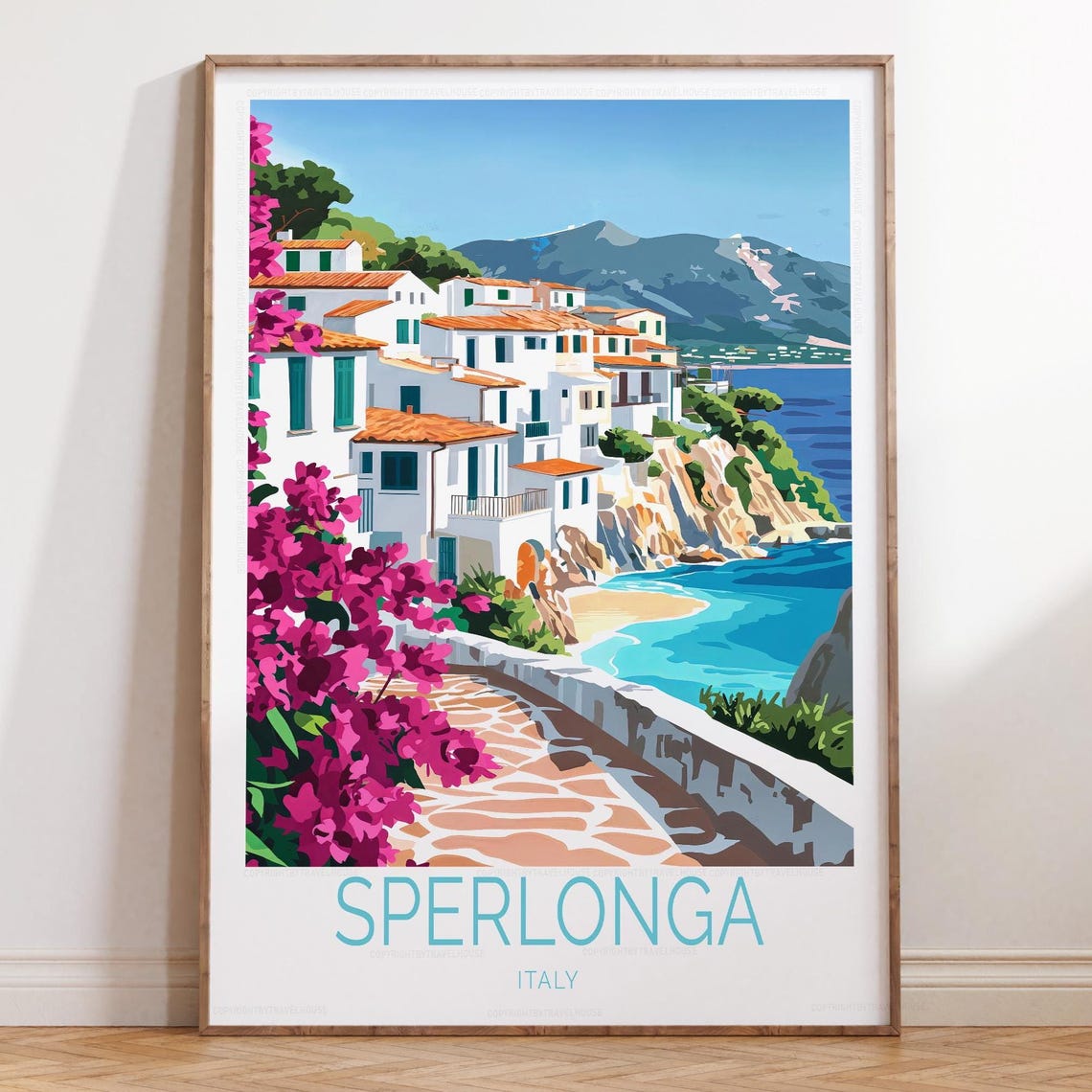 Sperlonga Italy Coastal Cliffs Whitewashed Town Travel Poster