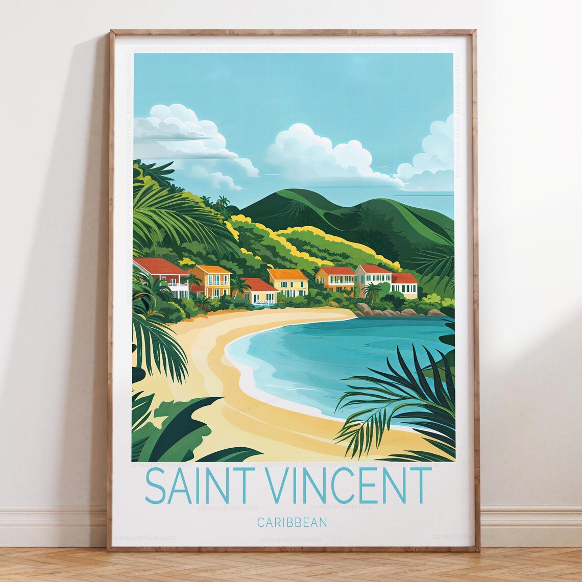 Saint Vincent Caribbean Tropical Beach Cove Colorful Travel Poster