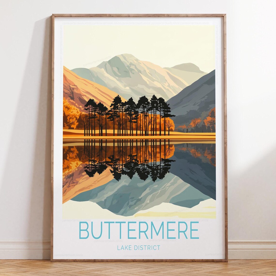 Buttermere Lake District Pine Silhouette Reflection Travel Poster