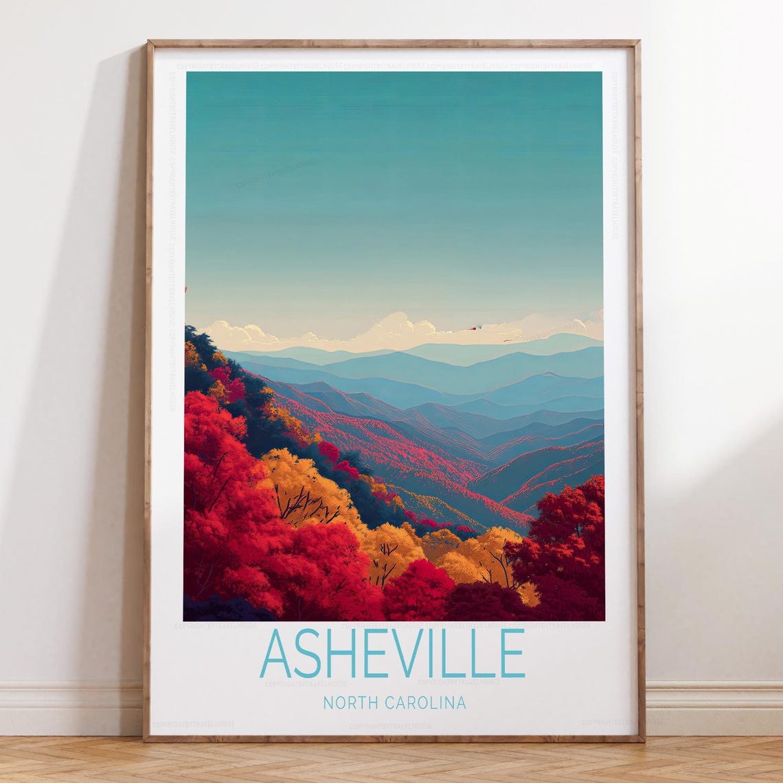 Asheville North Carolina Blue Ridge Autumn Foliage Travel Poster