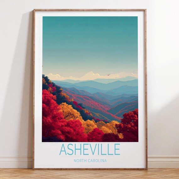 Asheville North Carolina Blue Ridge Autumn Foliage Travel Poster