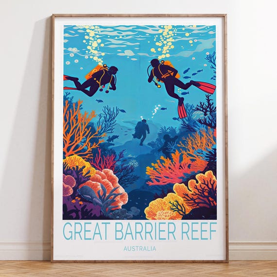 Great Barrier Reef Australia Travel Poster, Home Decor