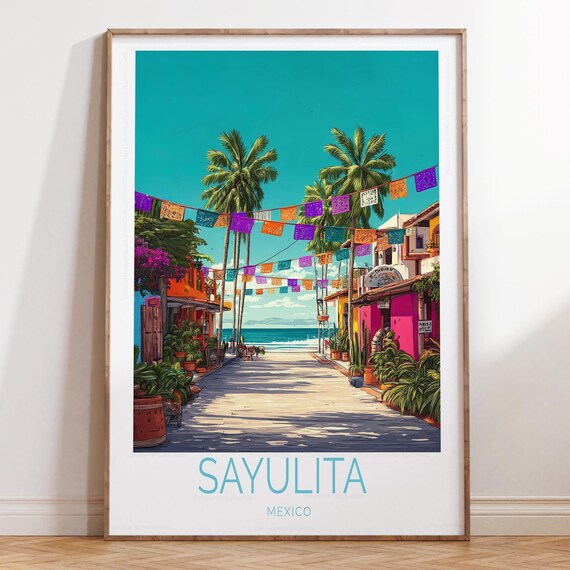 Sayulita Mexico Travel Poster Print Wall Arthome Decor Gifts Personalised Giftswedding