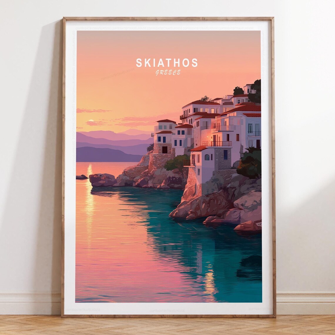 Skiathos Greece Golden Sunset Over the Calm Aegean Sea Travel Print