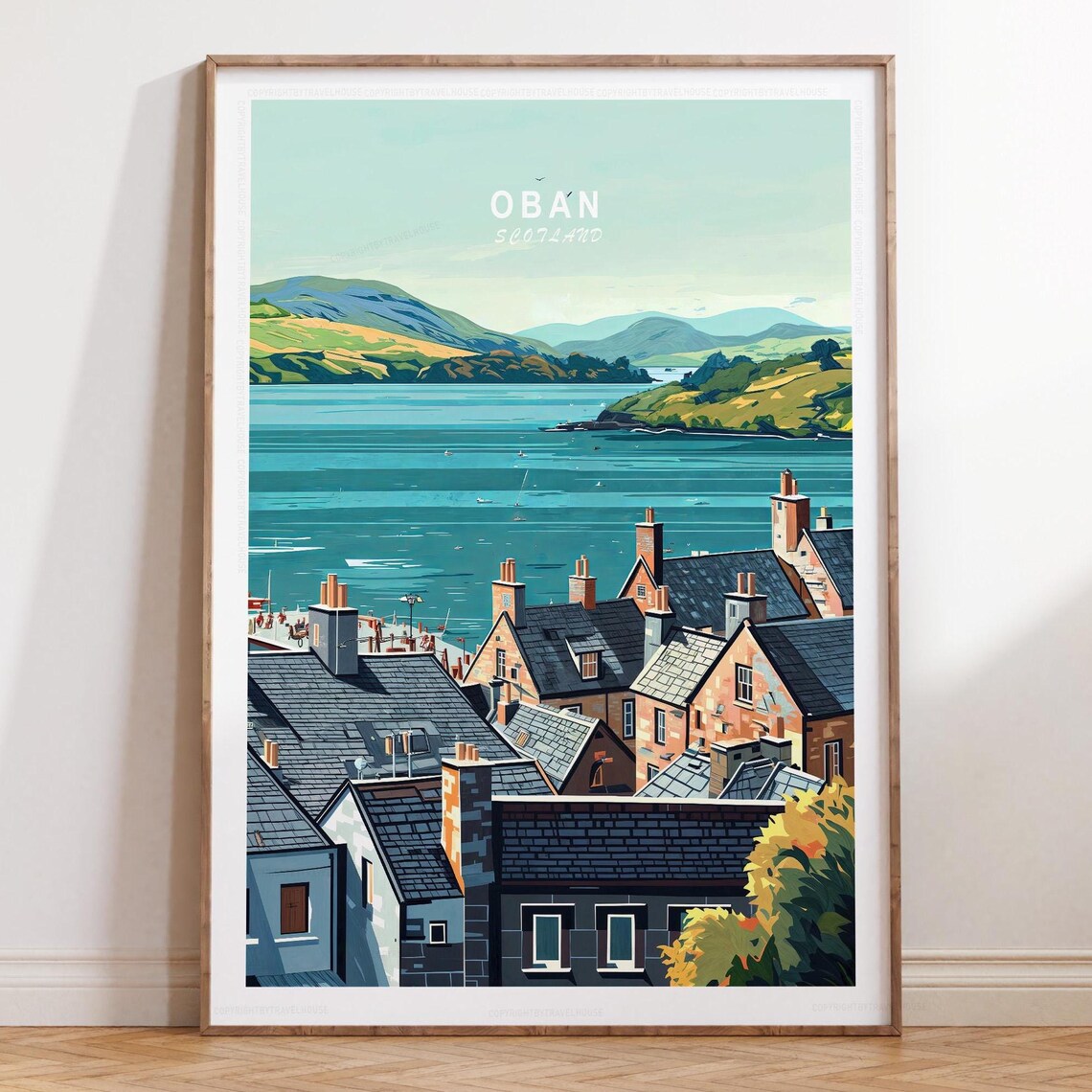 Oban Scotland Bay Panorama Harbor Town Skyline Travel Poster